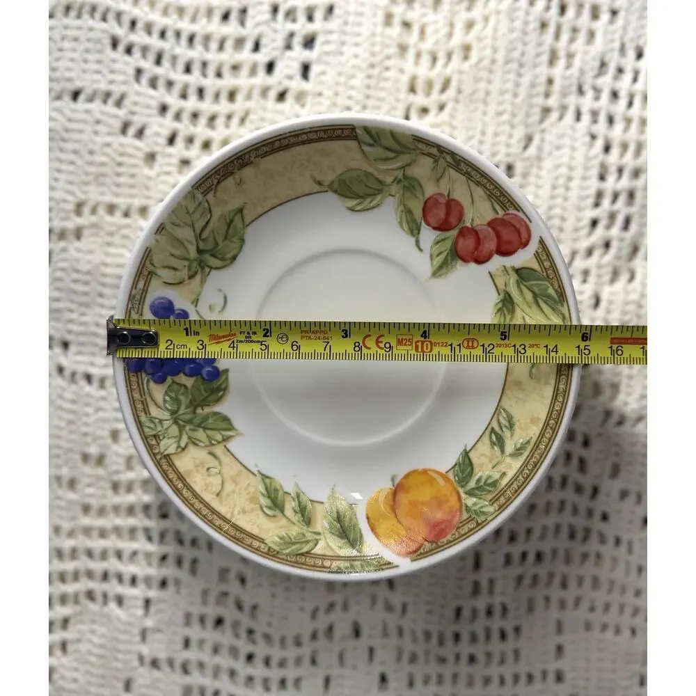 Set of 4 Vintage Gibson Fruit Pattern Saucers 6” | Cherries Grapes Peaches